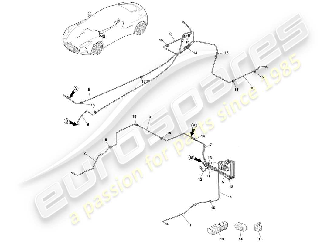 aston martin one-77 (2011) líneas y mangueras de freno, diagrama de piezas lhd