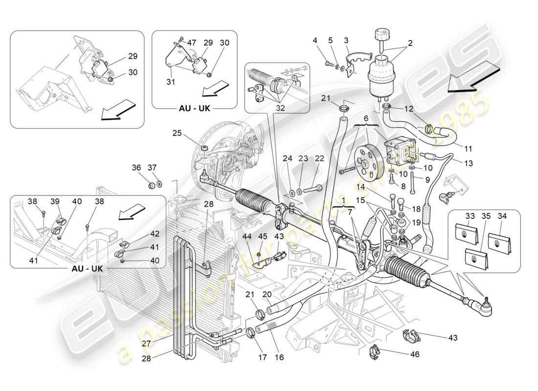 maserati granturismo mc stradale (2013) diagrama de pieza de la unidad de cremallera de dirección completa