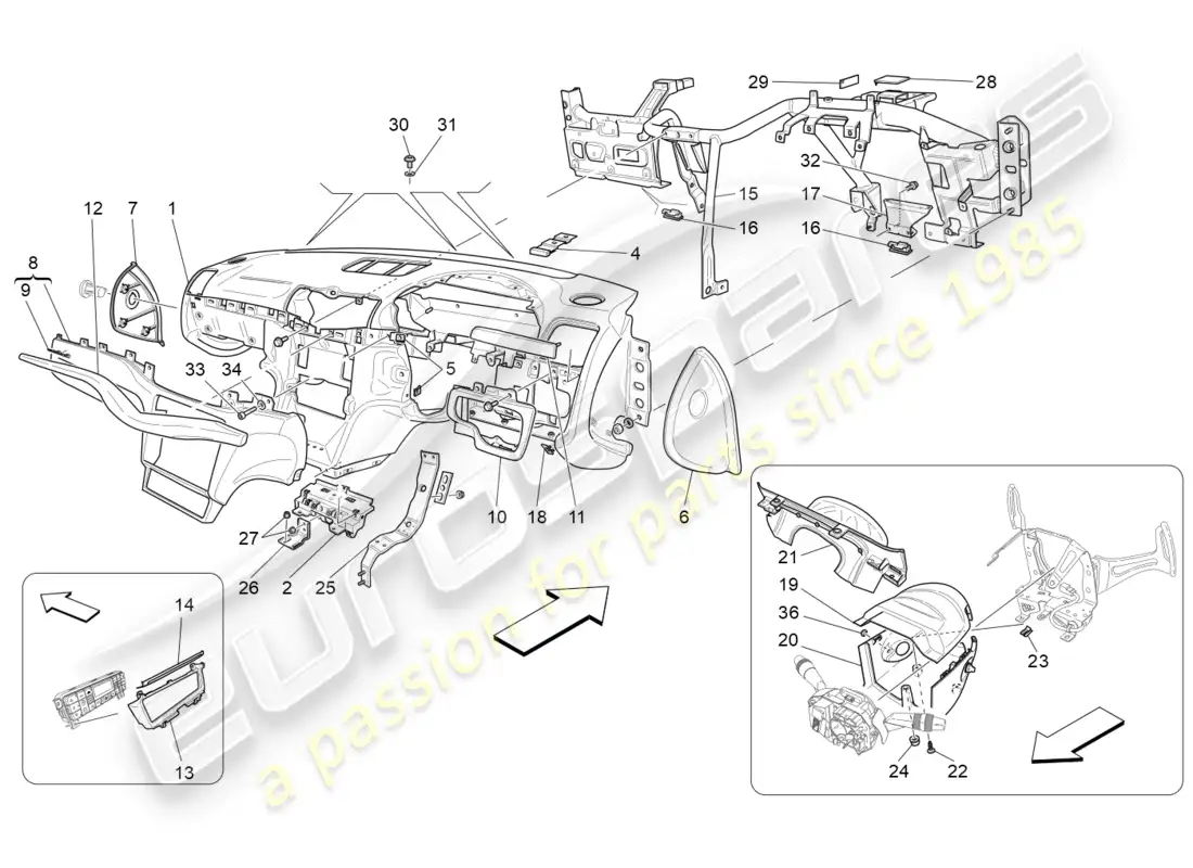 maserati granturismo s (2019) diagrama de piezas de la unidad del tablero