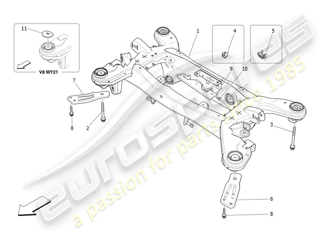 maserati ghibli (2018) diagrama de piezas del chasis trasero