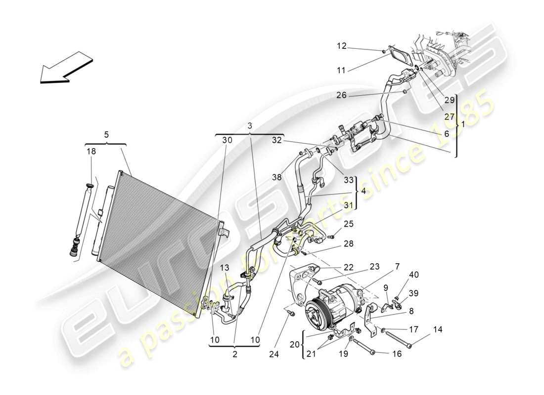 maserati ghibli (2014) unidad de a/c: dispositivos del compartimiento del motor diagrama de piezas
