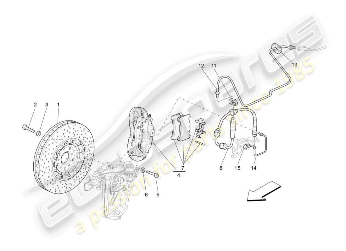 maserati granturismo mc stradale (2013) diagrama de piezas de los dispositivos de frenado en las ruedas delanteras