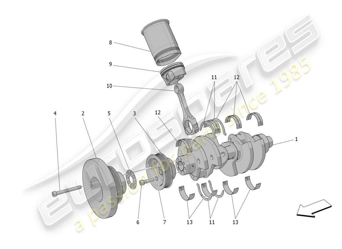 maserati mc20 (2023) diagrama de piezas del mecanismo de manivela