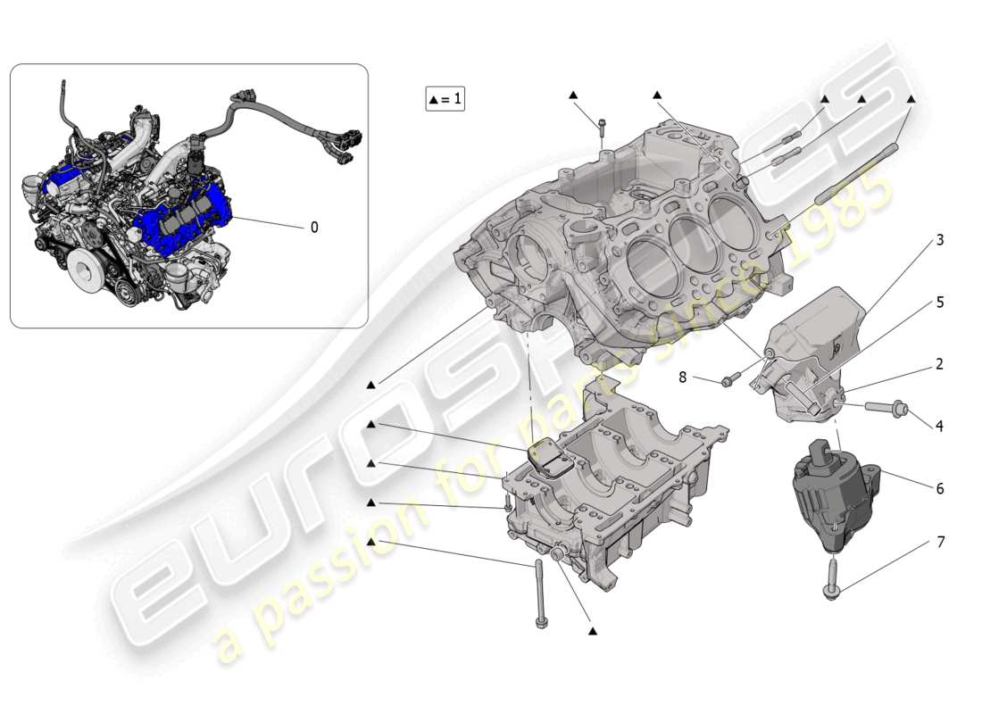 maserati mc20 (2022) crankcase diagrama de piezas
