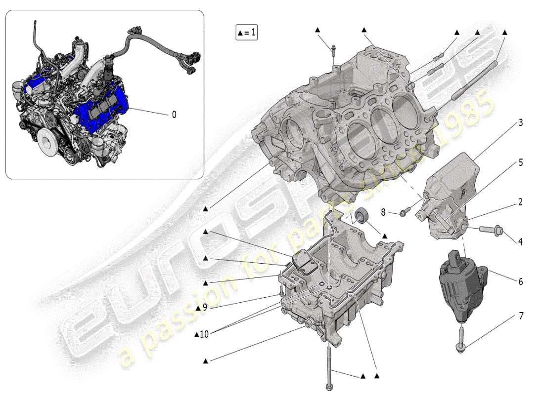 maserati mc20 (2024) crankcase diagrama de piezas