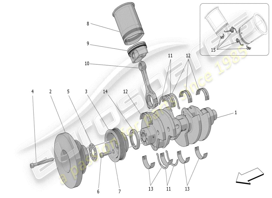 maserati mc20 (2024) mecanismo de manivela diagrama de piezas