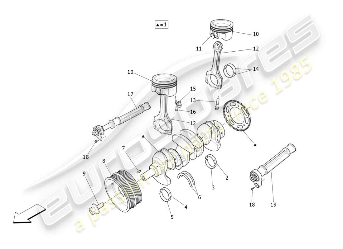 maserati levante gt (2022) diagrama de piezas del mecanismo de manivela