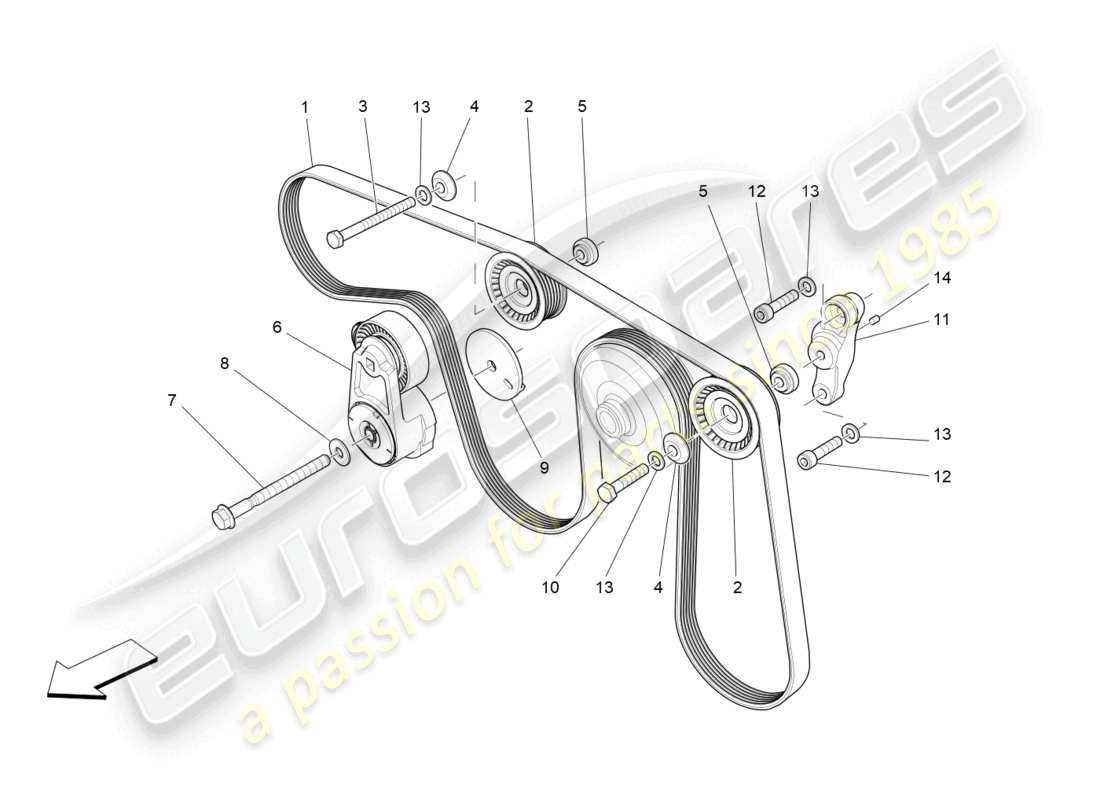 maserati ghibli (2014) diagrama de piezas de correas de dispositivos auxiliares