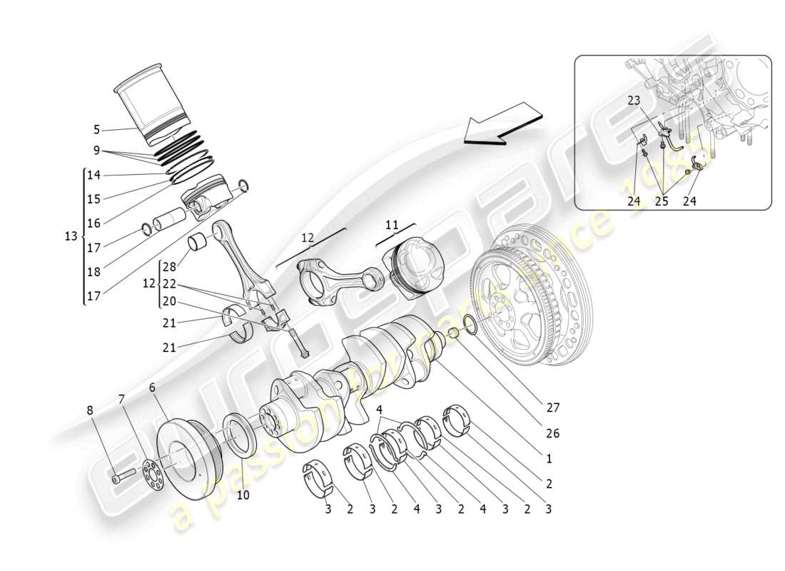 maserati levante trofeo (2020) diagrama de piezas del mecanismo de manivela