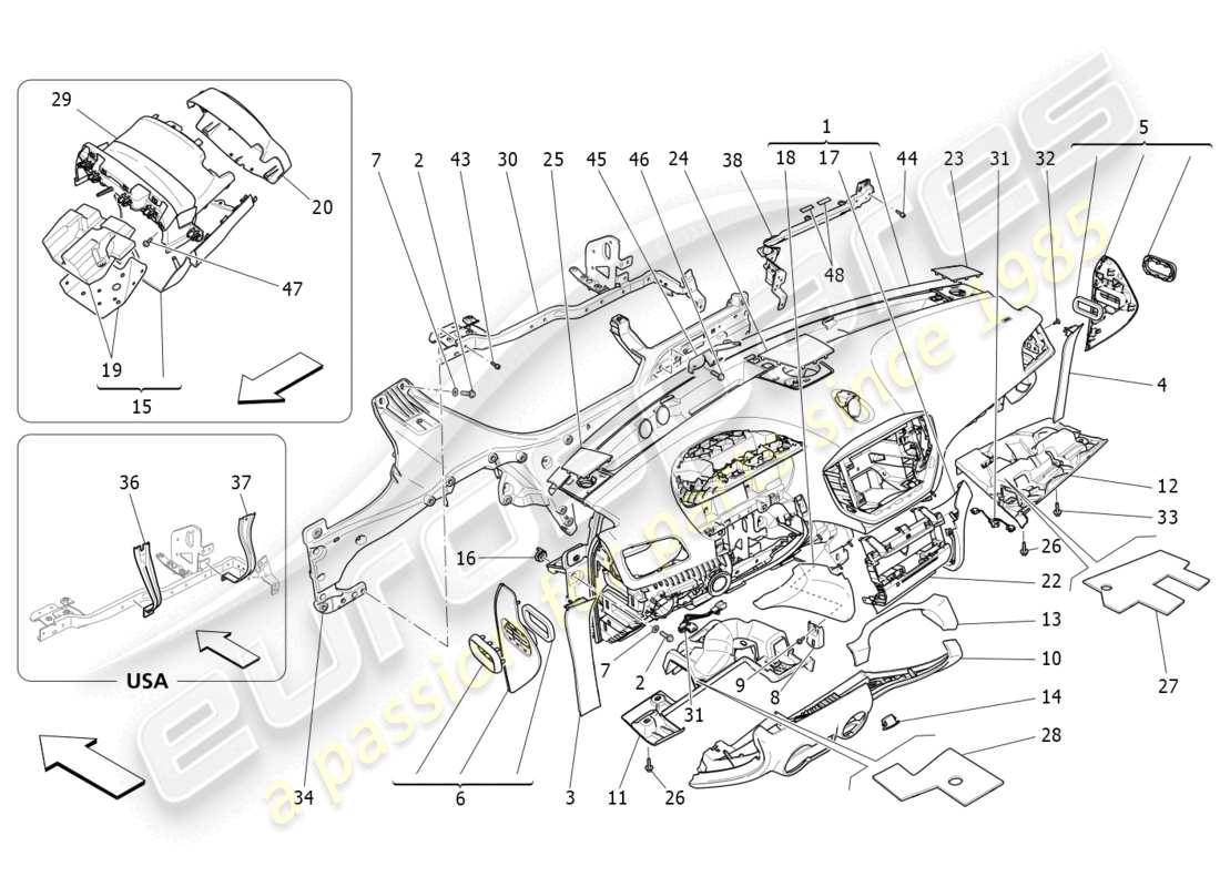 maserati ghibli (2014) diagrama de piezas de la unidad del tablero