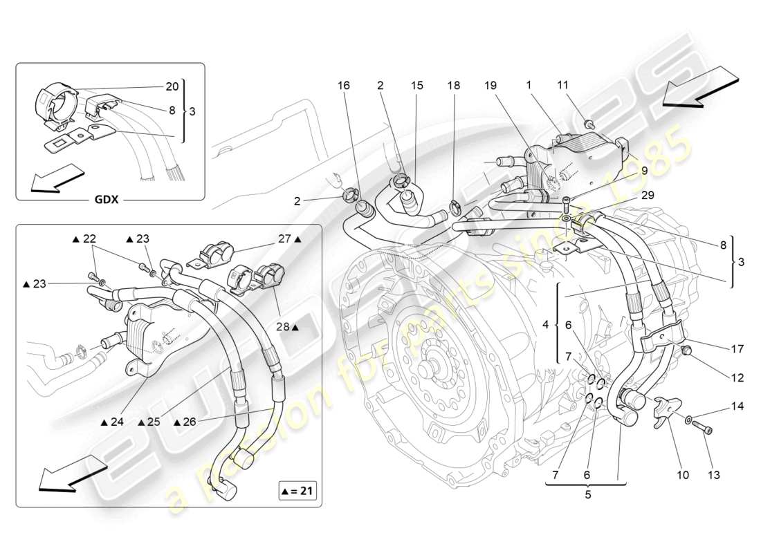 maserati ghibli (2014) lubricación y refrigeración del aceite de la caja de cambios diagrama de piezas
