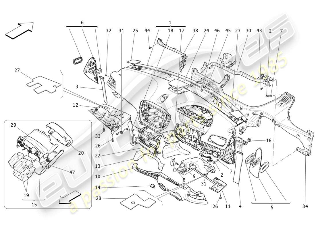 maserati ghibli (2014) diagrama de piezas de la unidad del tablero