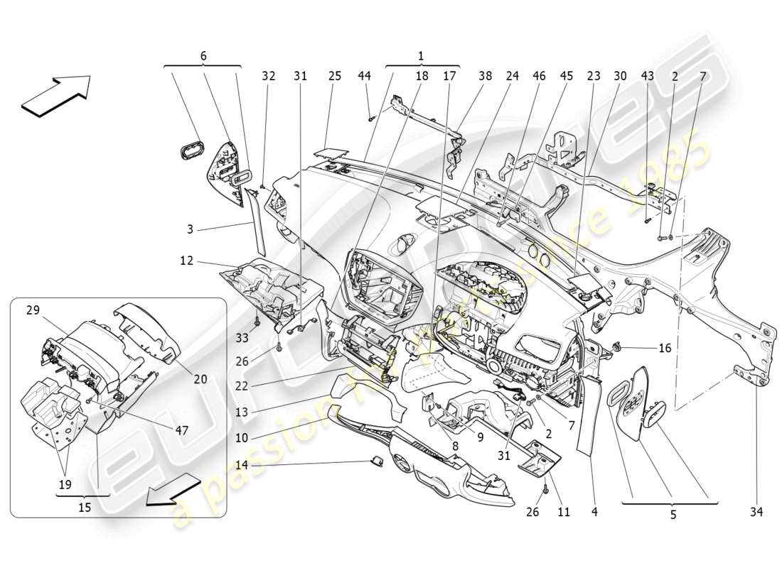 maserati ghibli (2014) diagrama de piezas de la unidad del tablero