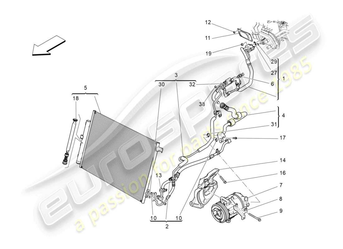 maserati ghibli (2014) unidad de a/c: dispositivos del compartimiento del motor diagrama de piezas