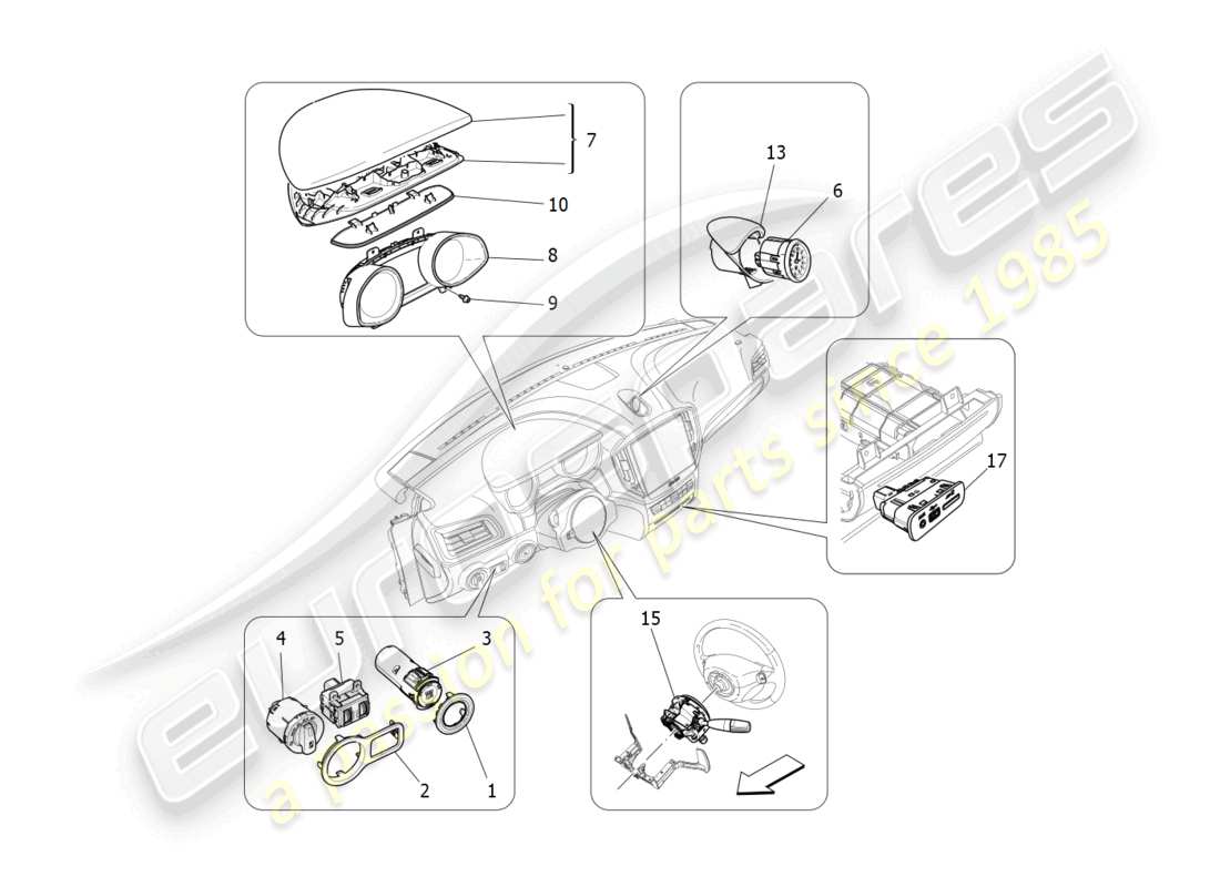 maserati ghibli (2018) diagrama de piezas de los dispositivos del tablero