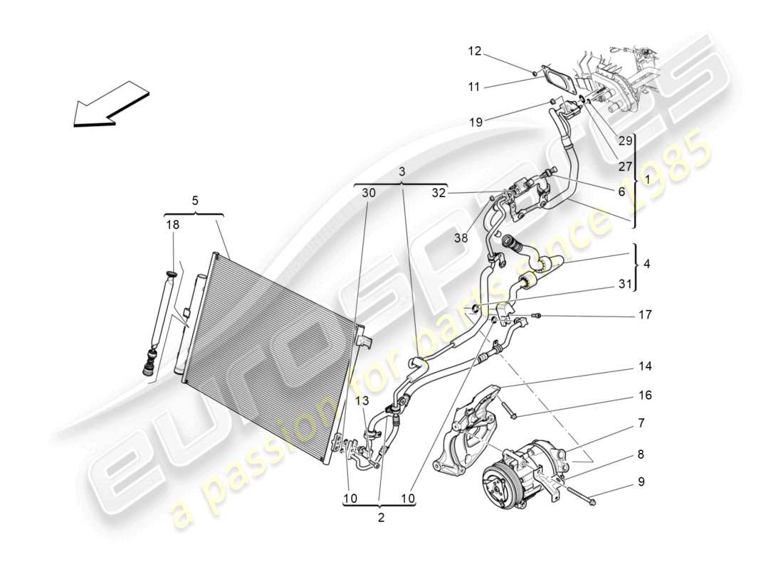 maserati ghibli (2016) unidad de a/c: dispositivos del compartimiento del motor diagrama de piezas