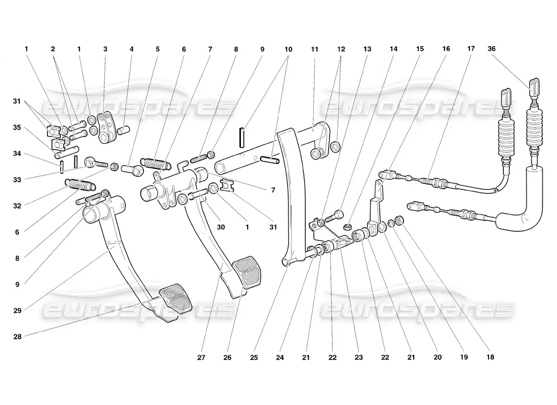 lamborghini diablo sv (1998) pedales diagrama de piezas