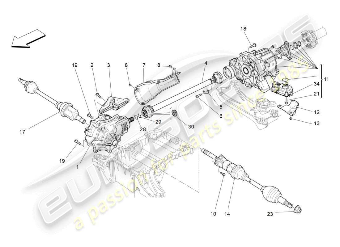 maserati ghibli (2018) transmisión de ruedas delanteras diagrama de piezas