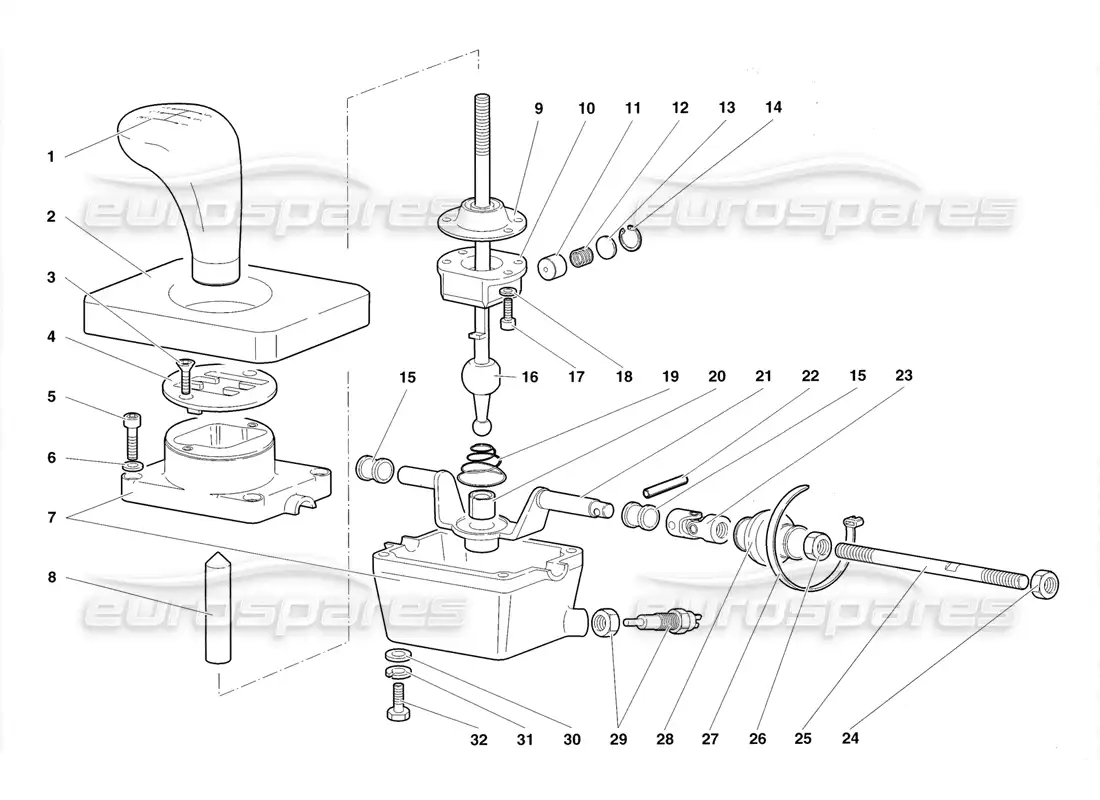 lamborghini diablo roadster (1998) torre de control de caja de cambios diagrama de piezas