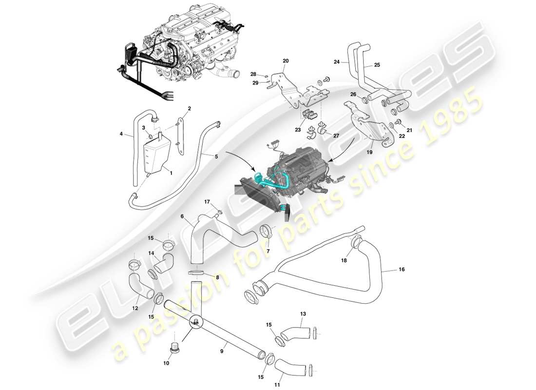 aston martin one-77 (2011) depósito de refrigerante y mangueras diagrama de piezas