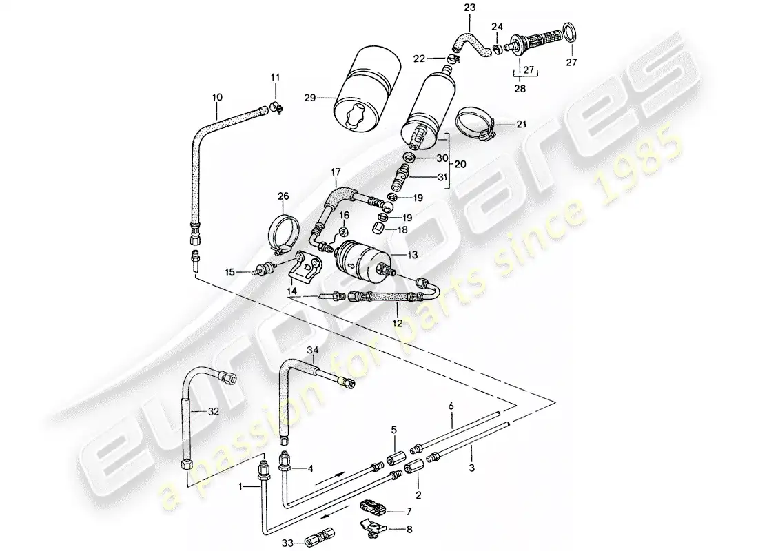 porsche 1990 (944) fuel system diagrama de piezas