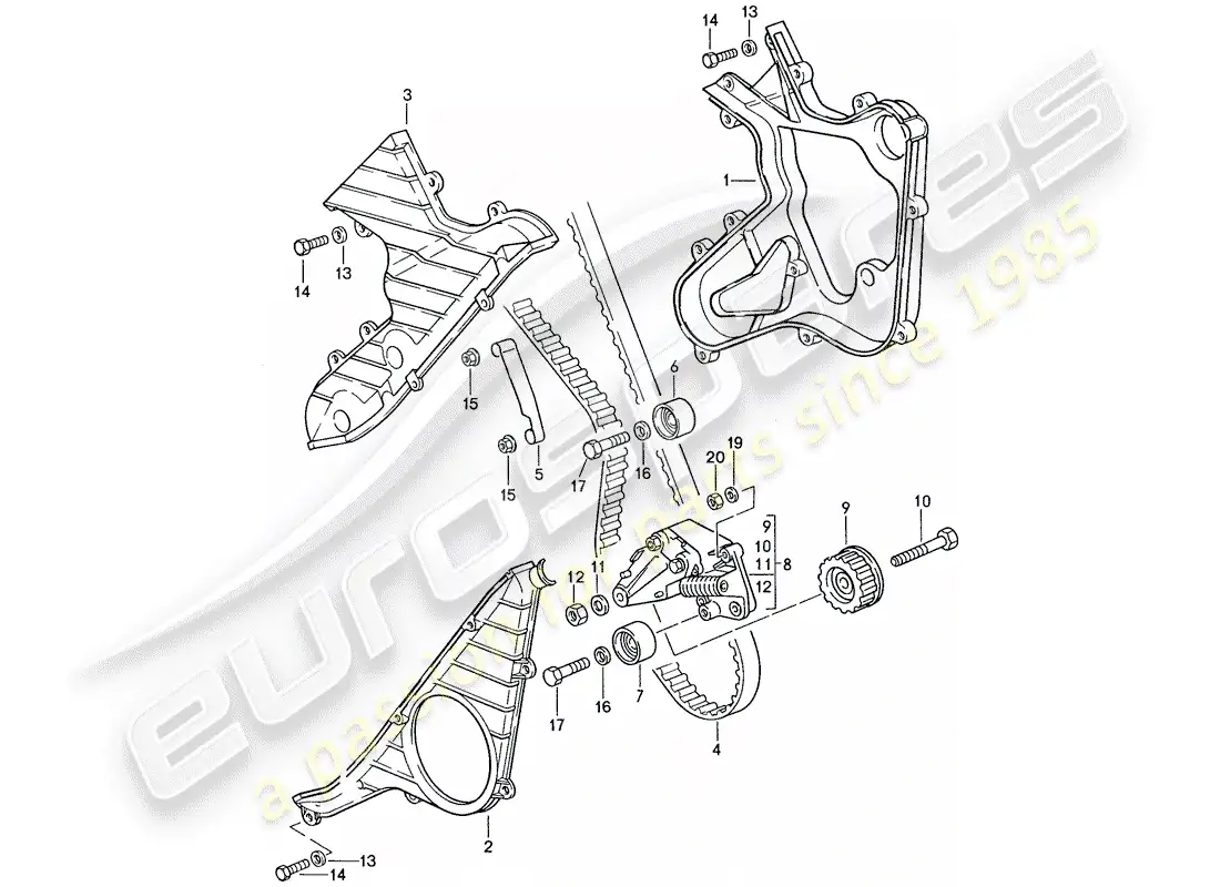 porsche 1990 (944) mecanismo de impulsión - diagrama de piezas del árbol de levas