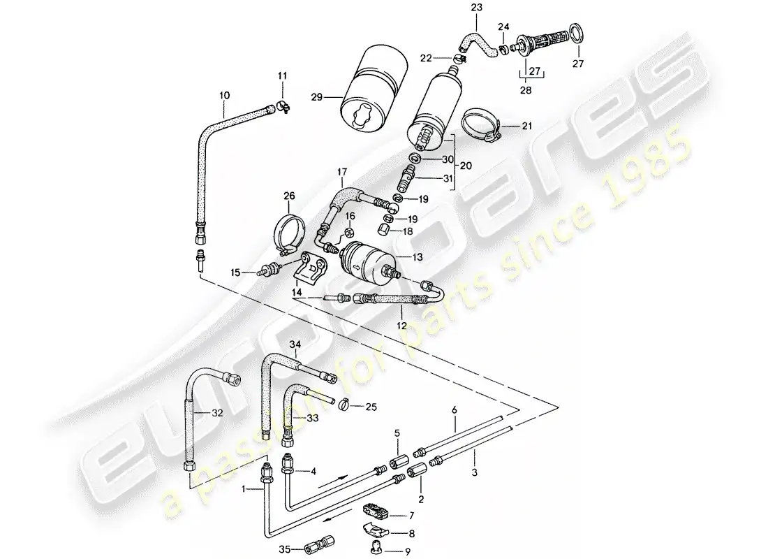 porsche 1986 (944) fuel system diagrama de piezas