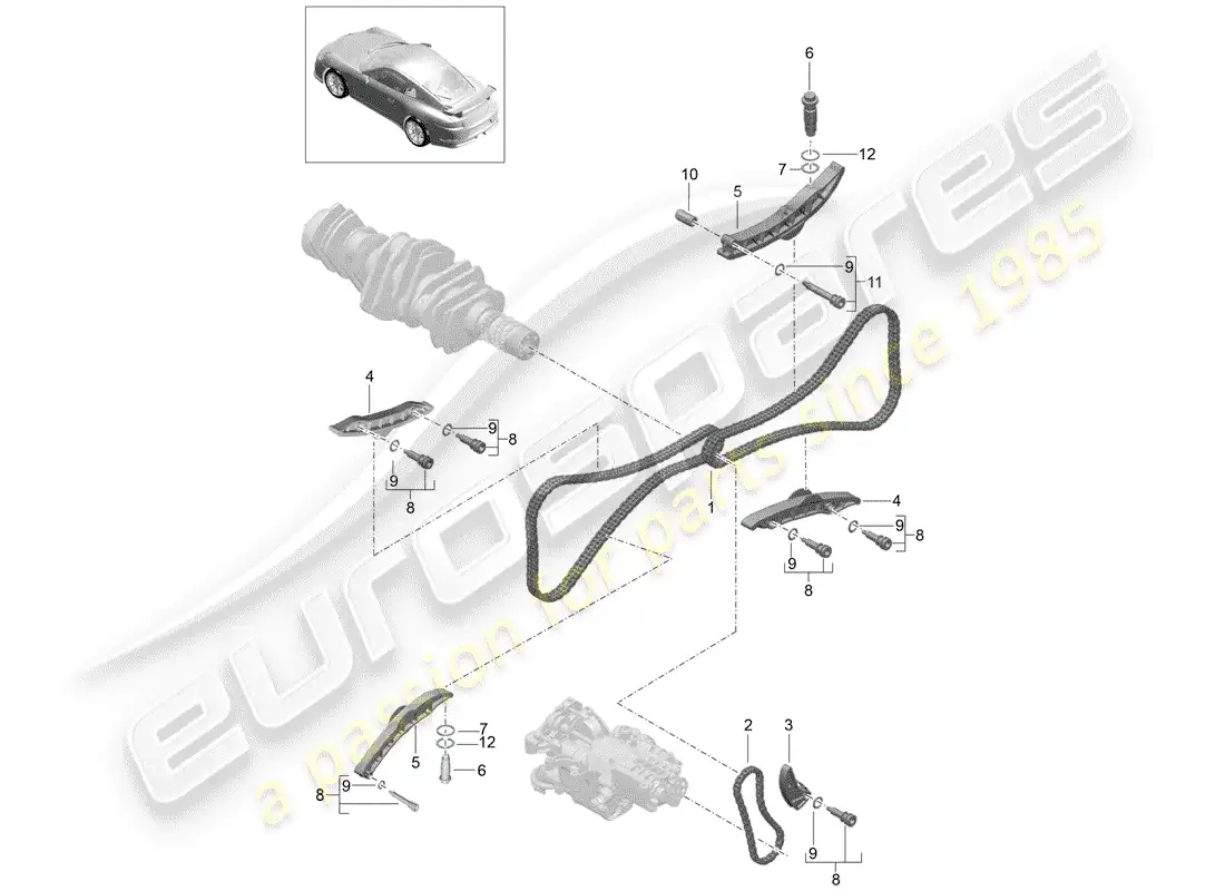 porsche 2016 (991-1 r/gt3/rs) tensor - cadena diagrama de piezas