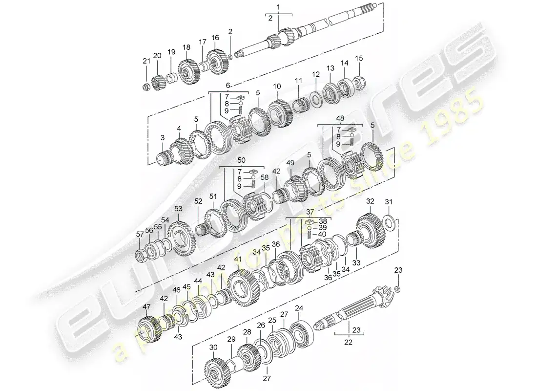 porsche 2009 997-2 turbo / gt2 engranajes y ejes diagrama de piezas