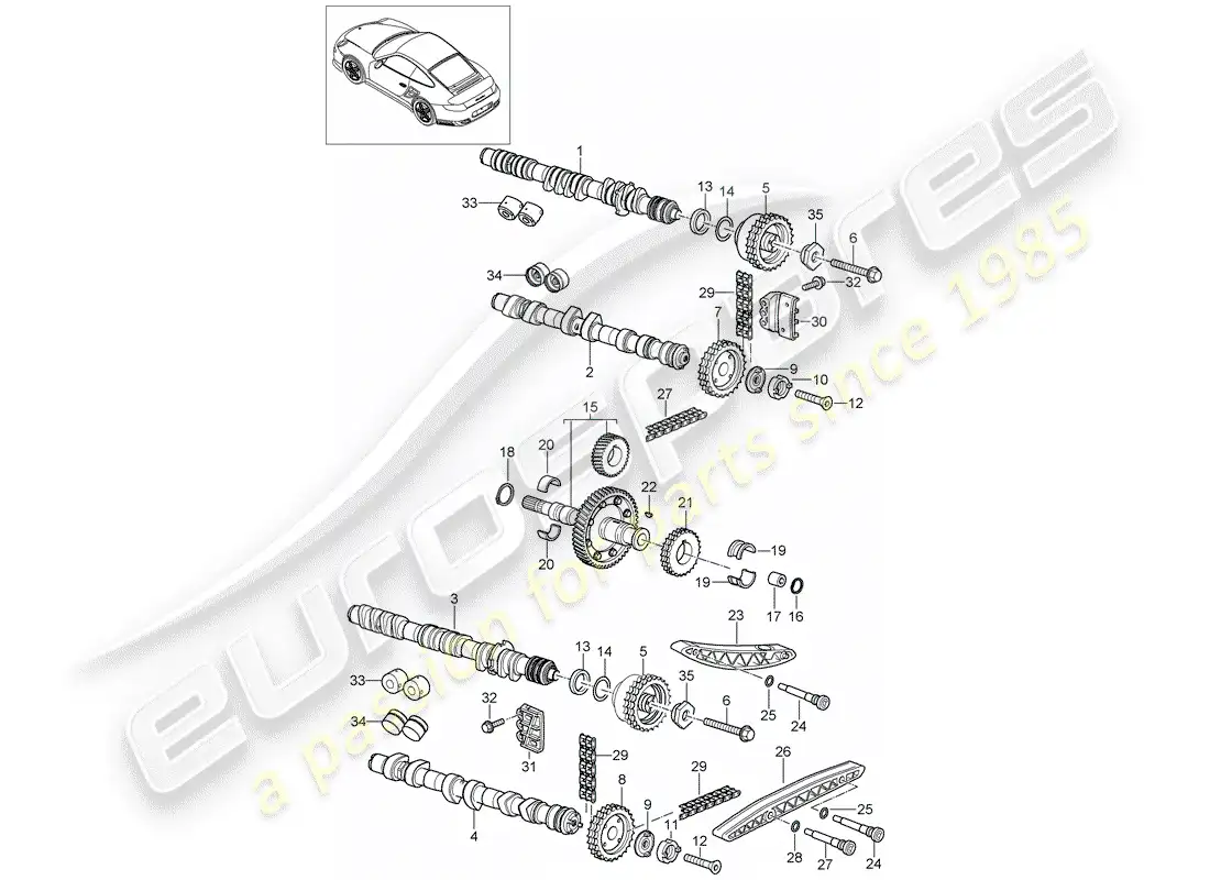 porsche 2008 (997-1 turbo / gt2) diagrama de piezas de control de válvula