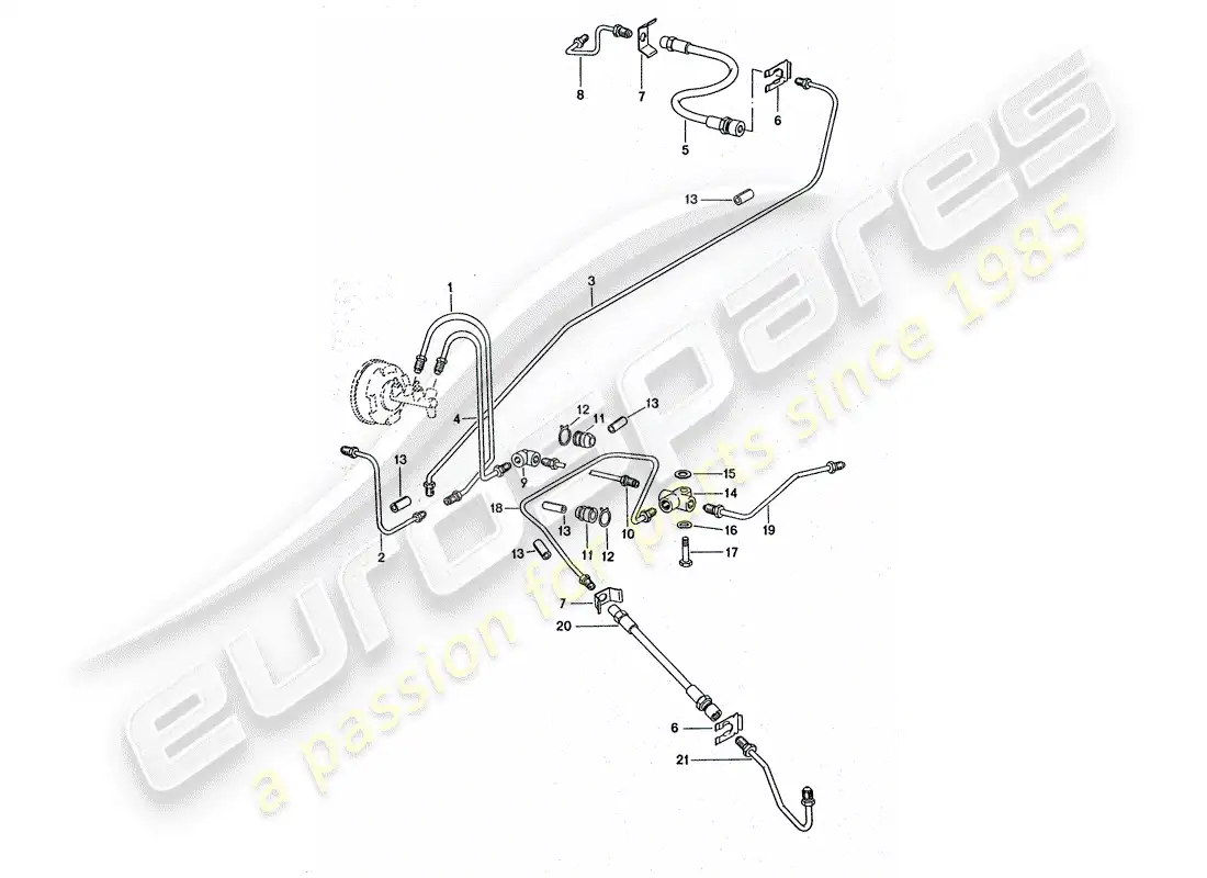 porsche 1975 (911 turbo) líneas de freno - para vehículos con - refuerzo de freno diagrama de piezas