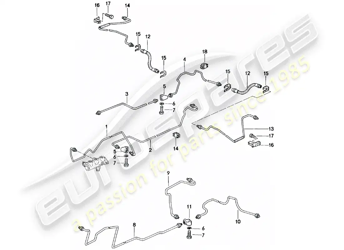 porsche 1982 (924) líneas de freno diagrama de piezas