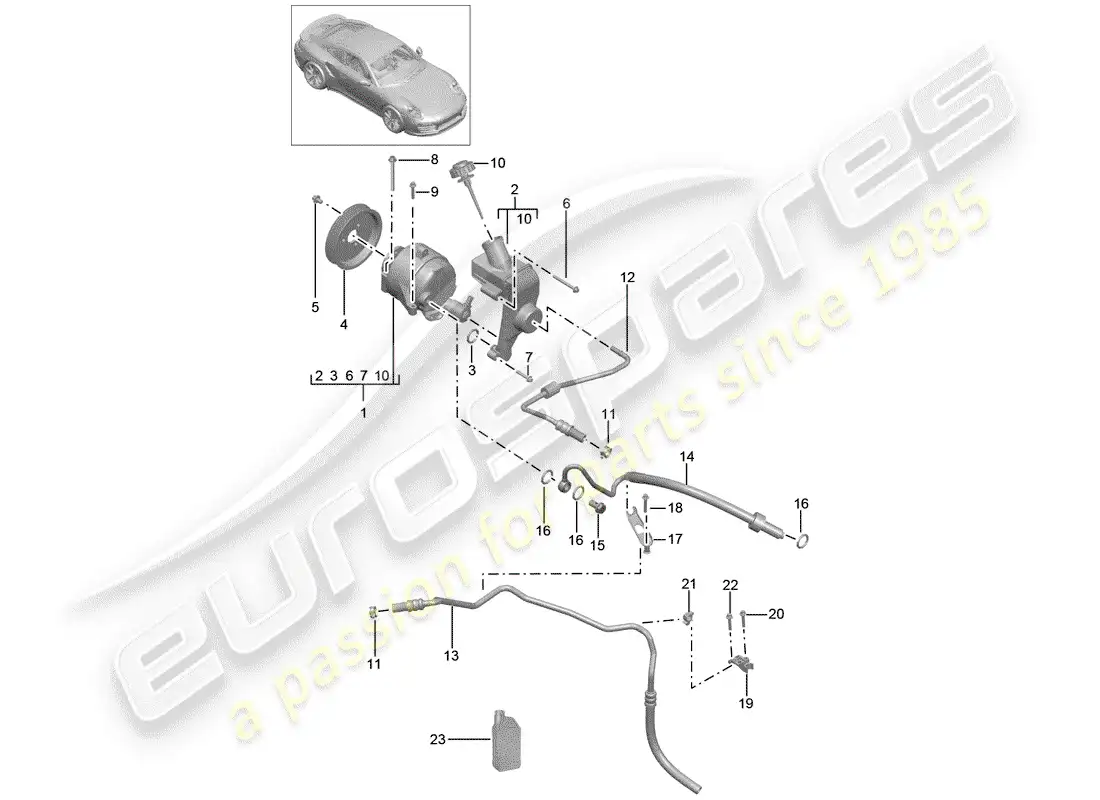 porsche 2015 (991-1 turbo) línea hidráulica diagrama de piezas