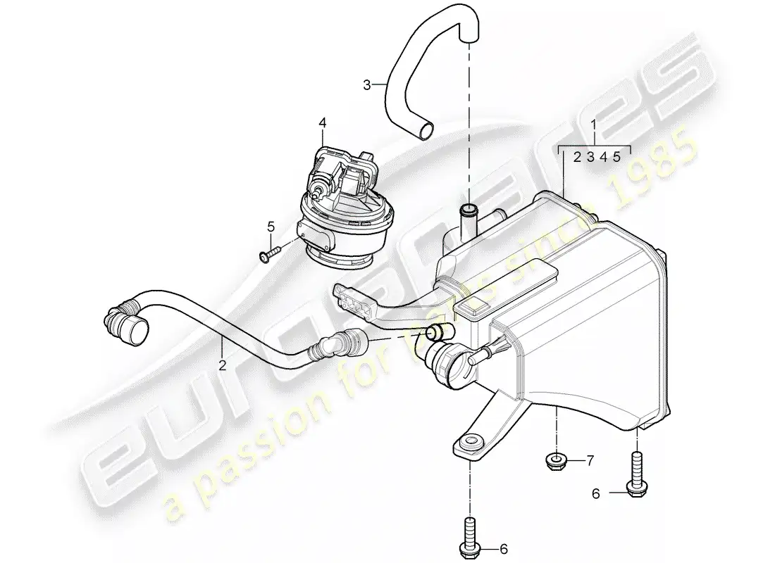 porsche 2004 (cayenne e1 9pa) bote de emisiones evaporativas diagrama de piezas