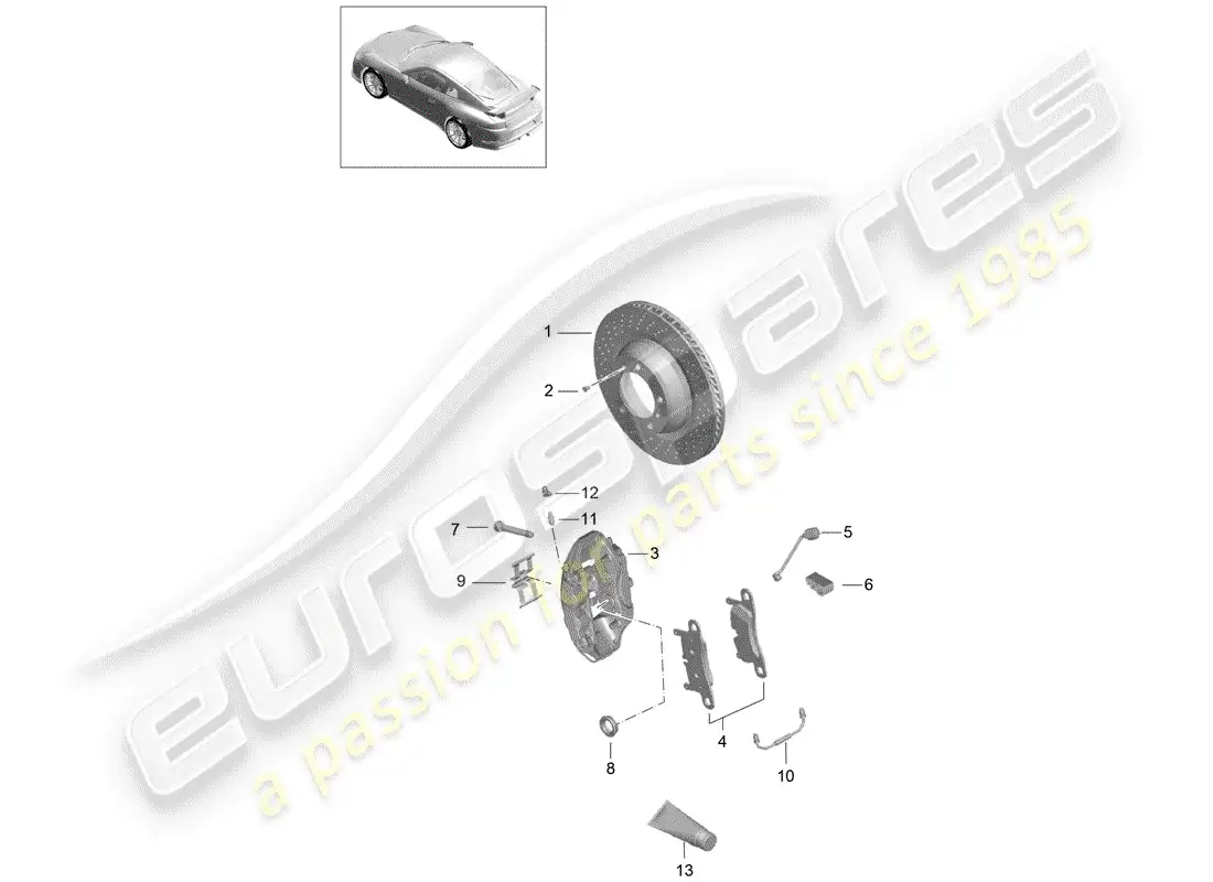 porsche 2015 (991-1 r/gt3/rs) frenos de disco diagrama de piezas