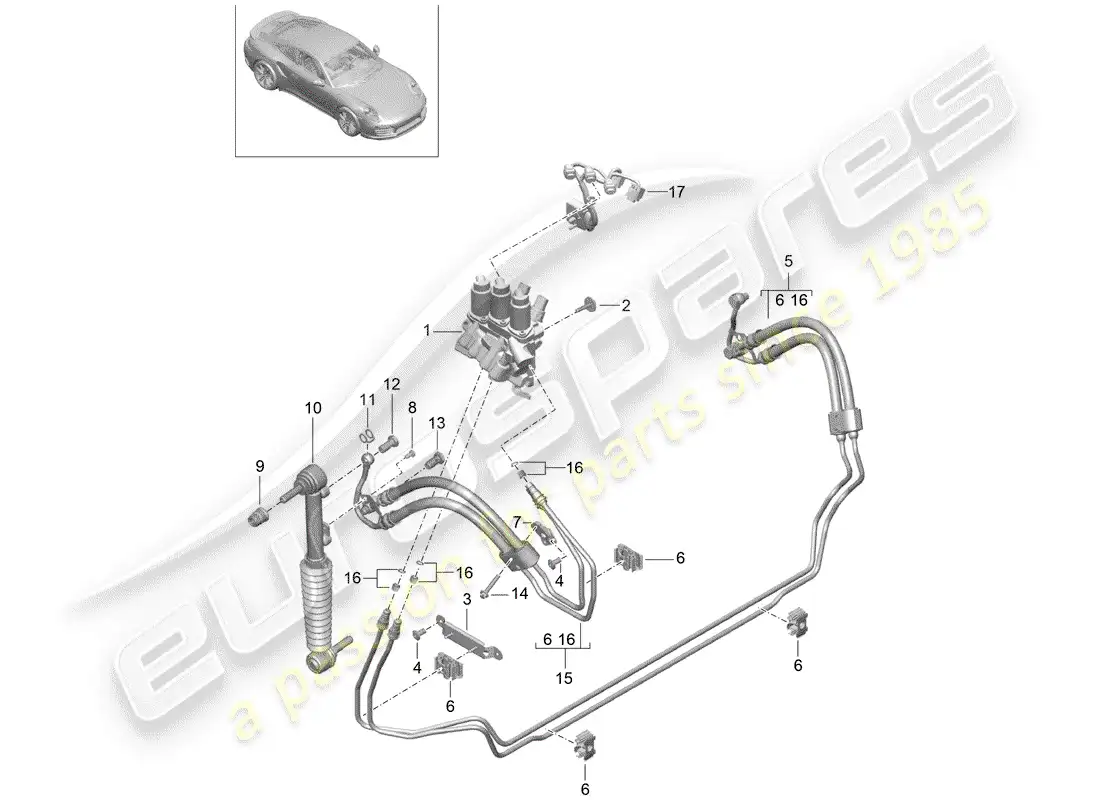 porsche 2016 (991-1 turbo) línea hidráulica diagrama de piezas