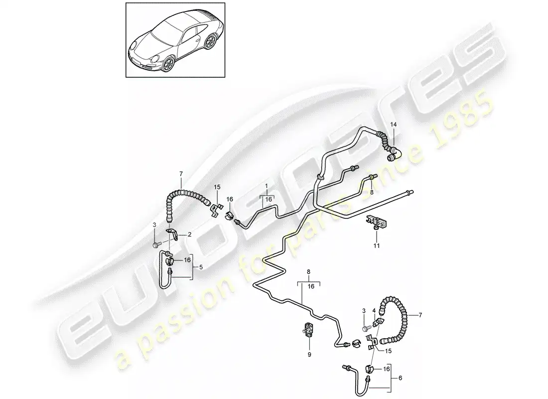 porsche 2009 (997-2) línea de freno diagrama de piezas