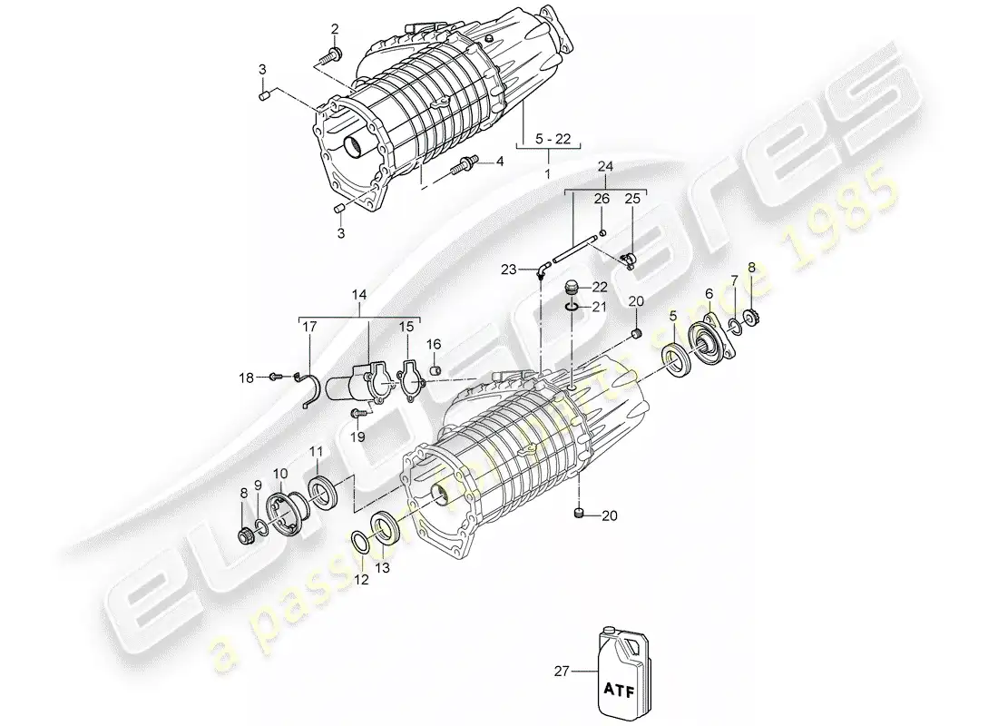 porsche 2005 (cayenne e1 9pa) caja de transferencia diagrama de piezas