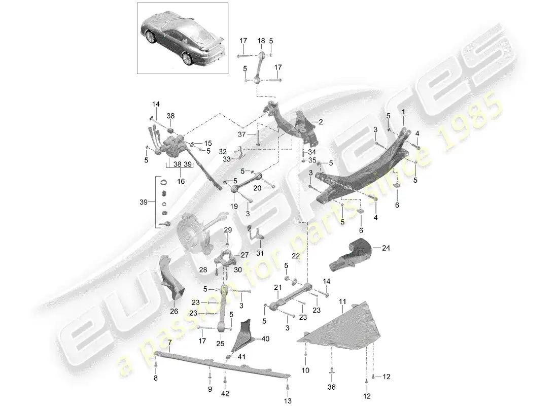 porsche 2016 (991-1 r/gt3/rs) travesaño diagrama de piezas