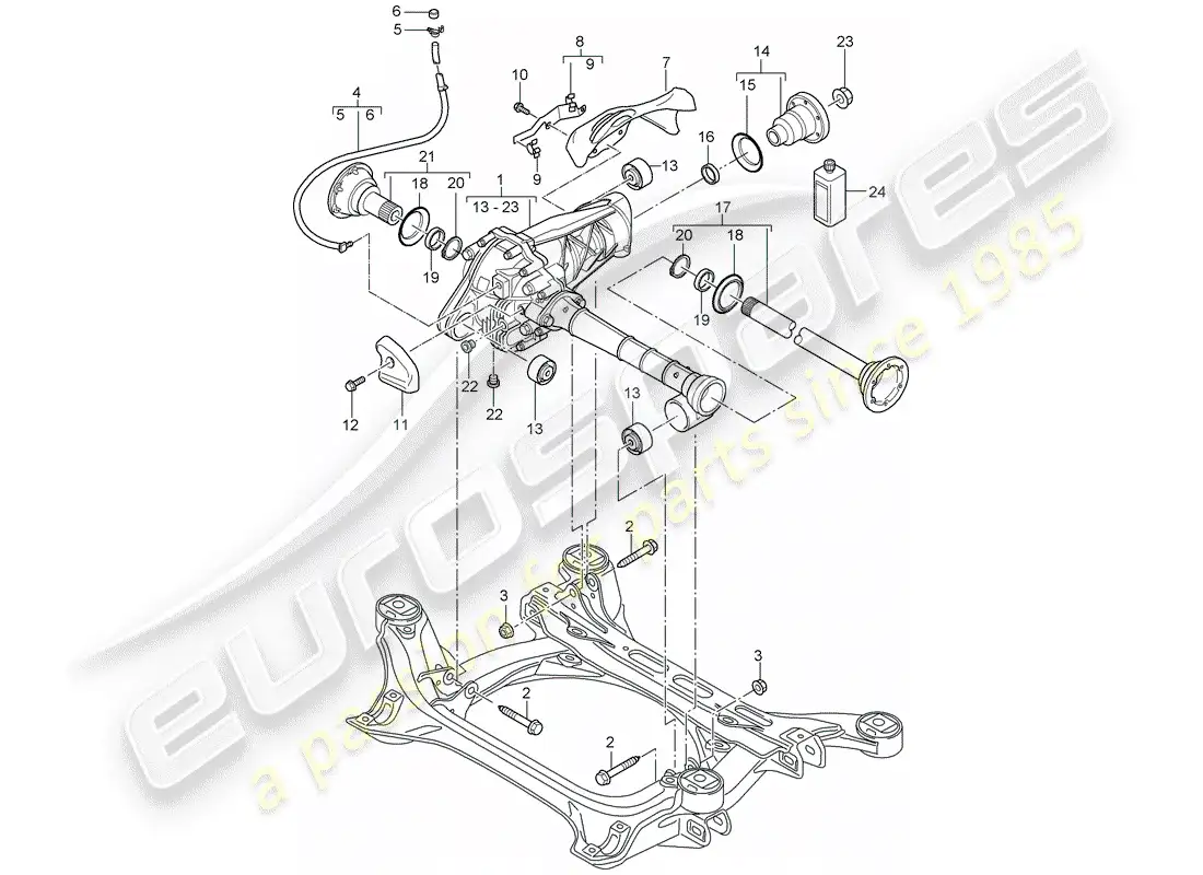 porsche 2005 (cayenne e1 9pa) diferencial del eje delantero diagrama de piezas