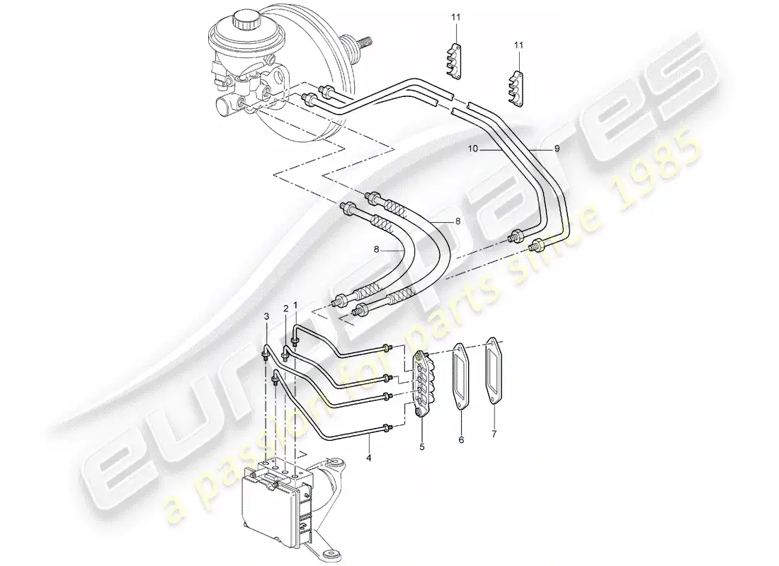 porsche 2006 (997-1) líneas de freno diagrama de piezas