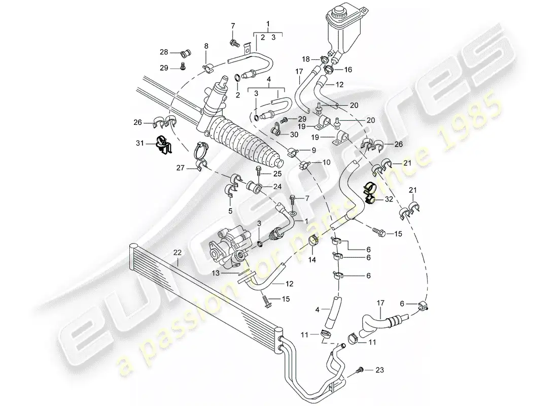 porsche 2006 (cayenne e1 9pa) dirección asistida diagrama de piezas