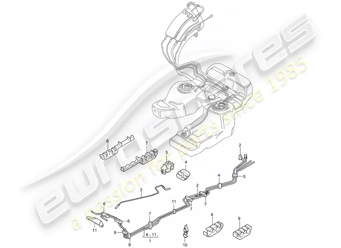 porsche 2005 (cayenne e1 9pa) sistema de suministro de combustible diagrama de piezas