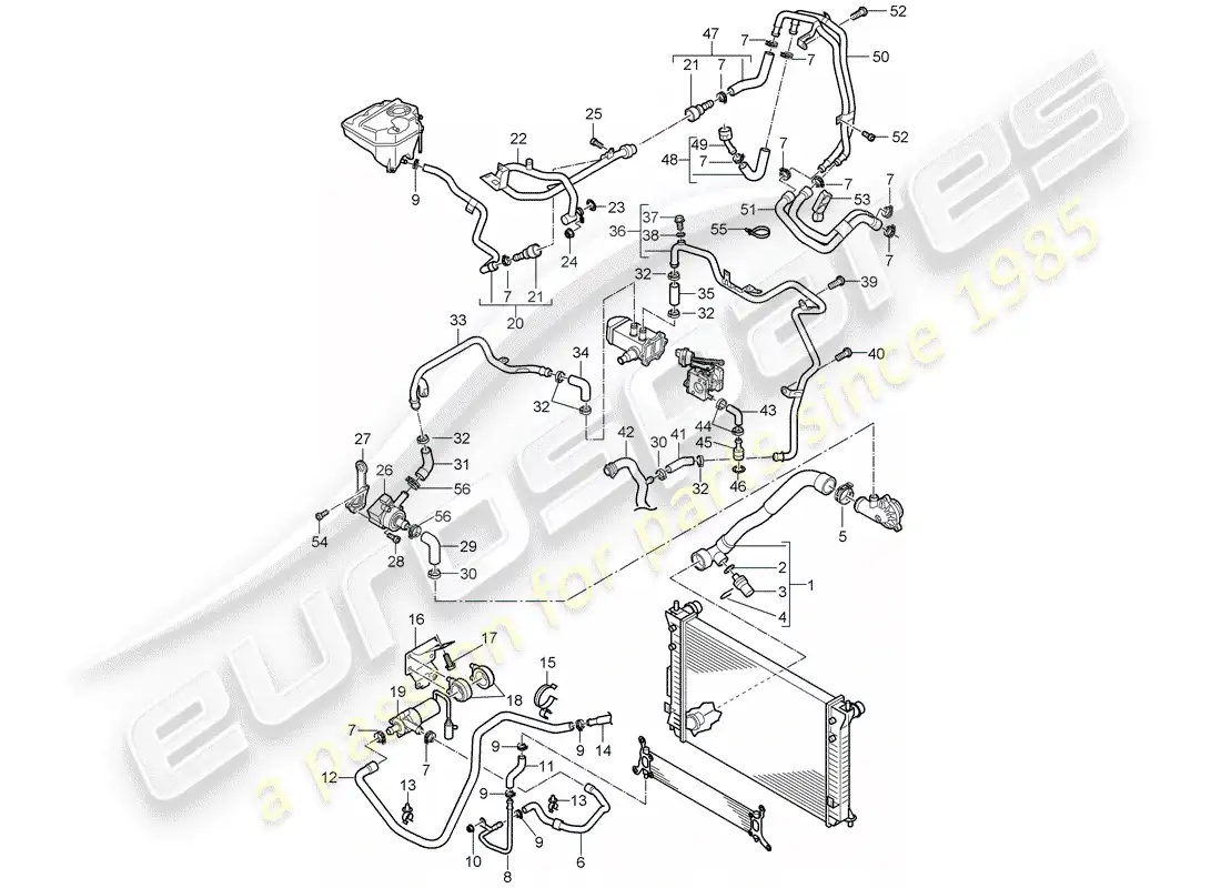porsche 2007 (cayenne e1 9pa) water cooling 4 diagrama de piezas