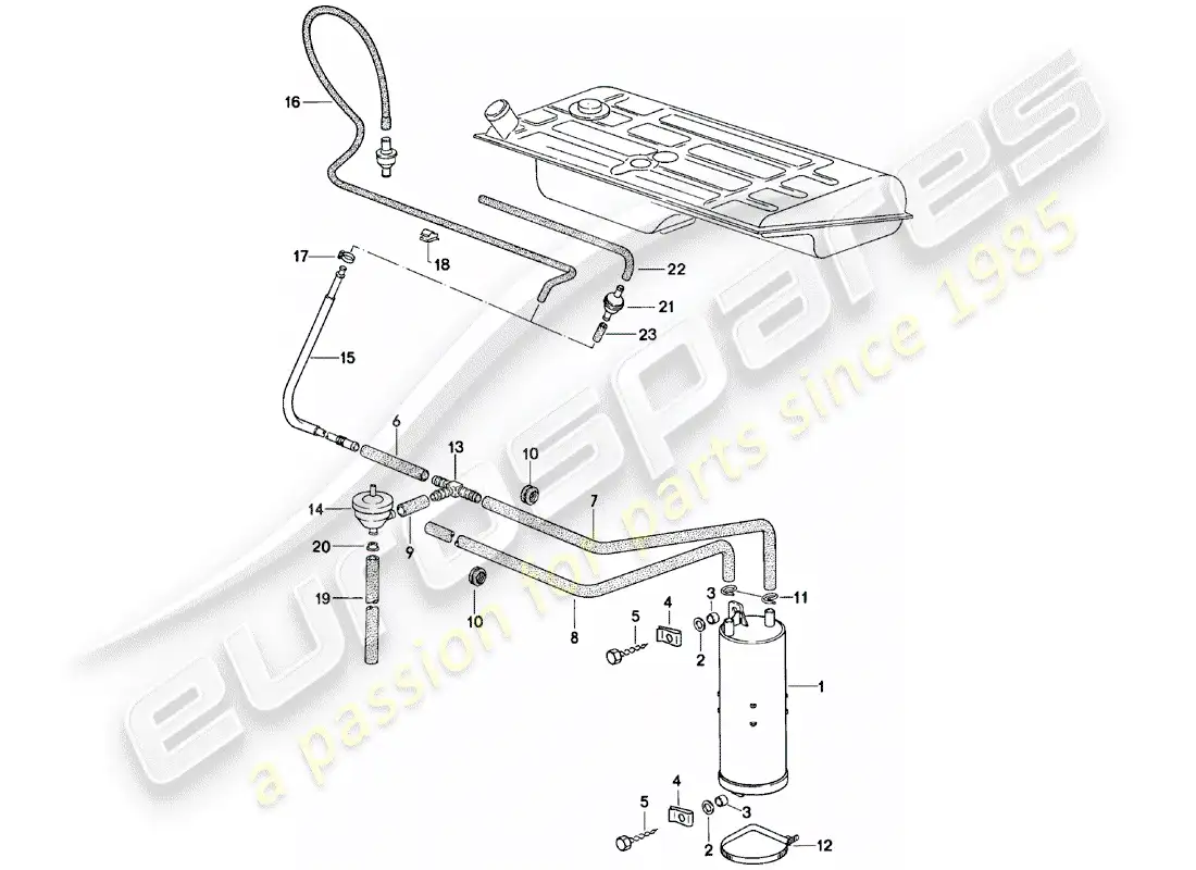 porsche 1981 (924) bote de emisiones evaporativas diagrama de piezas