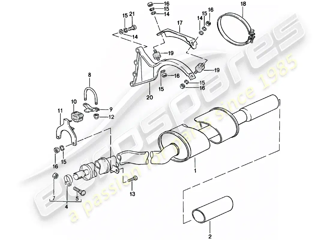 porsche 1981 (924) sistema de escape - silenciador de escape, trasero diagrama de piezas