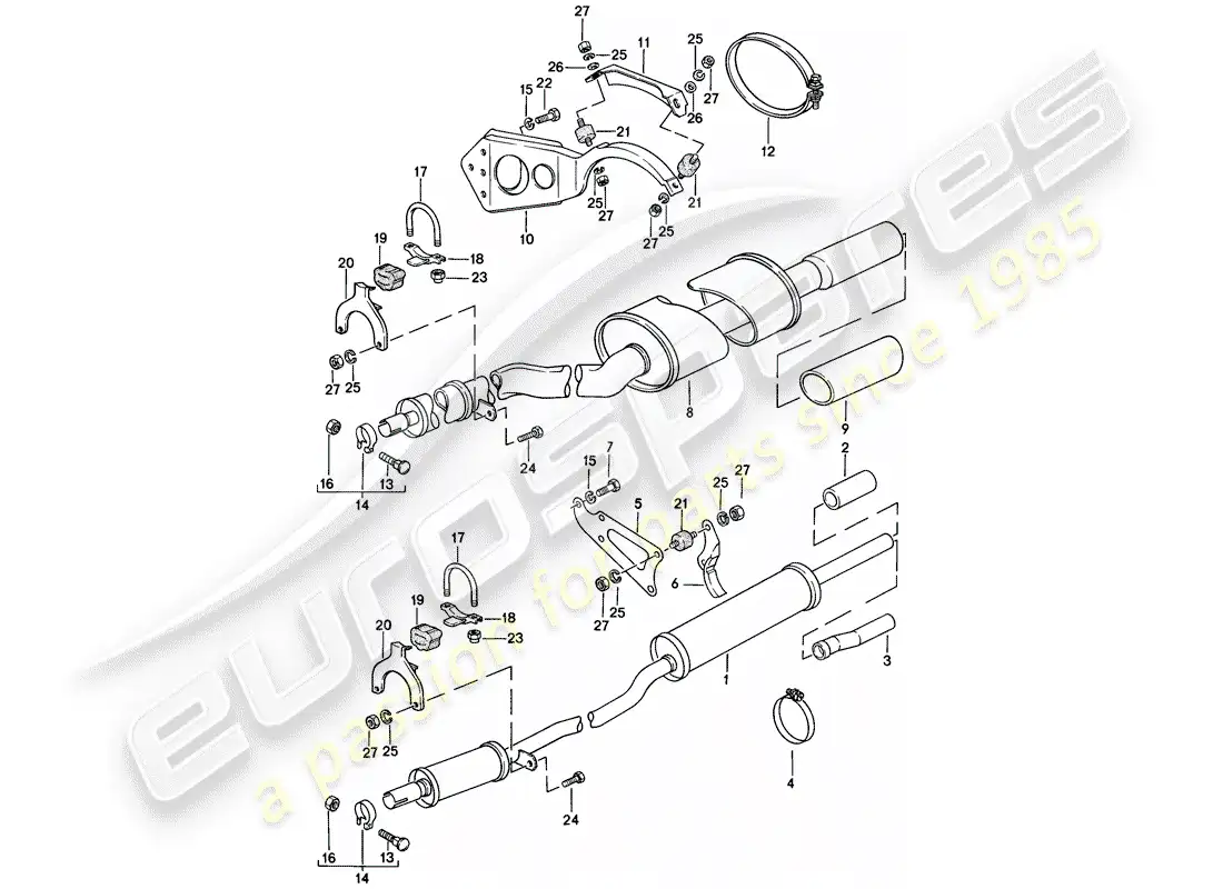 porsche 1979 (924) sistema de escape - silenciador de escape, trasero diagrama de piezas