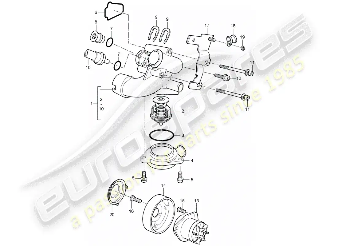 porsche 2004 (cayenne e1 9pa) bomba de agua diagrama de piezas
