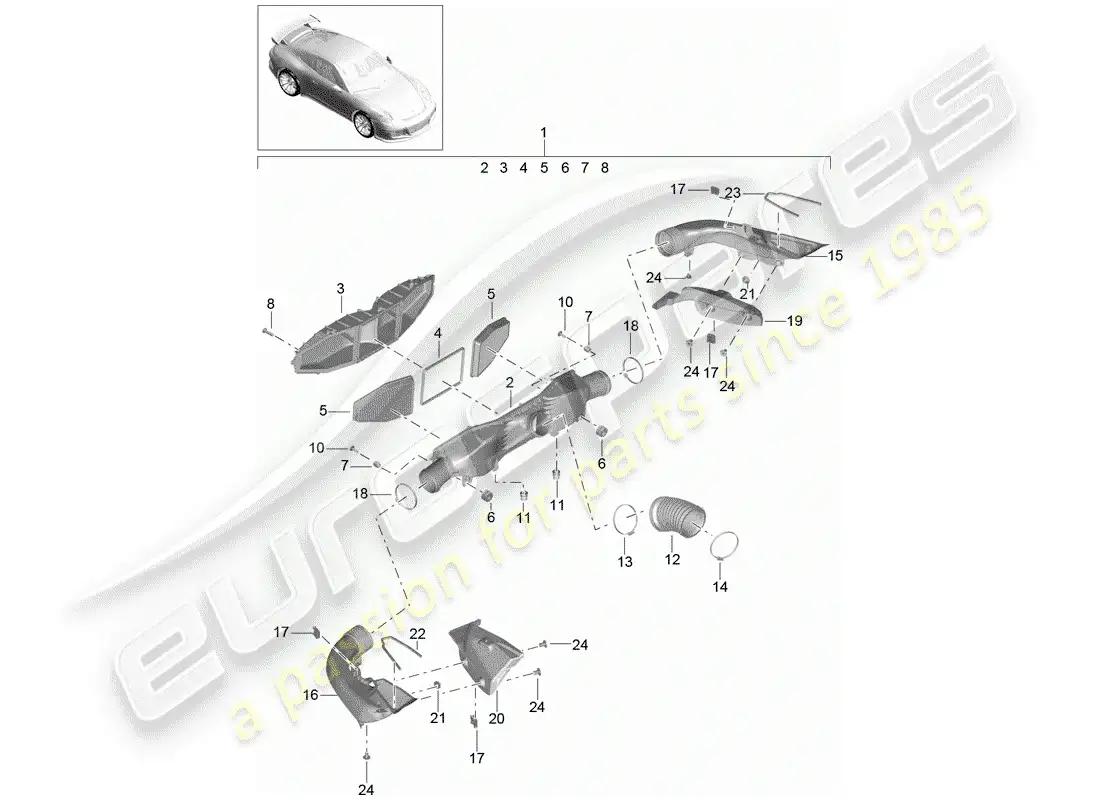 porsche 2016 (991-1 r/gt3/rs) filtro de aire diagrama de piezas