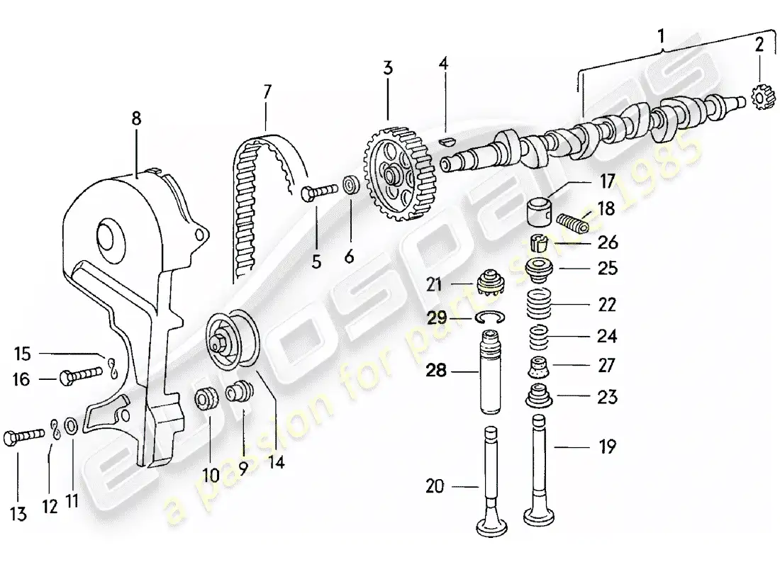 porsche 1981 (924) árbol de levas - válvulas diagrama de piezas